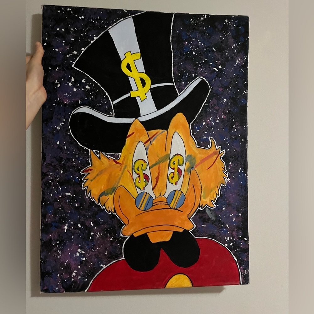 Donald Duck Cartoon Character Canvas Art Dollar signs